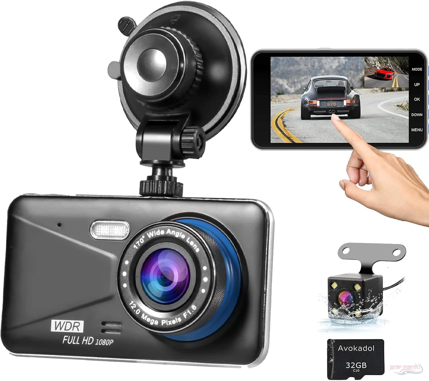 Dual lens dash cam with back camera with display - Gearmandu