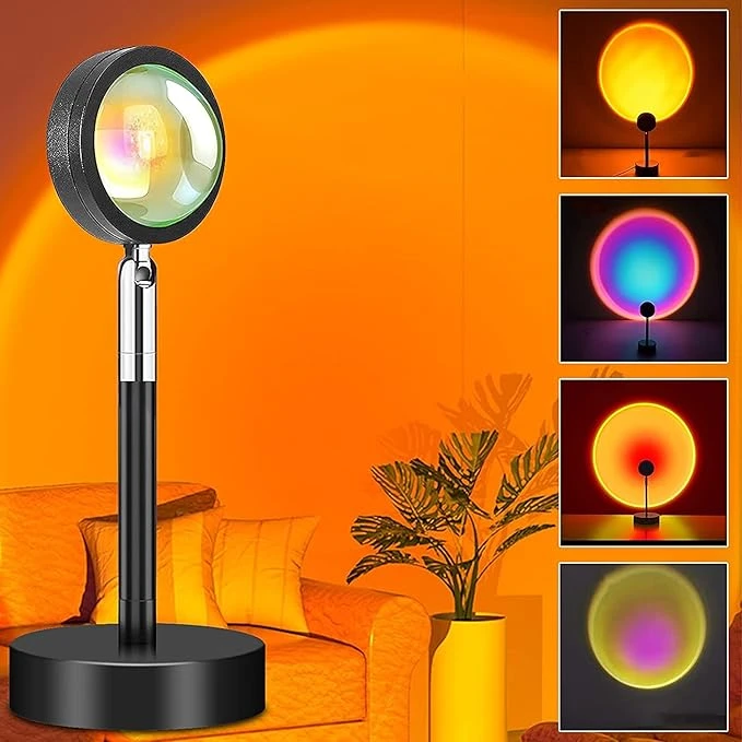Sunset Lamp, 360° Rotation Sunset Projector Light, 6 Colors Rainbow Projection Night Light, USB LED Atmosphere Lamp for Selfie, Photography, Bedroom Decor, Living Room & Home Ambiance Lighting - Gearmandu