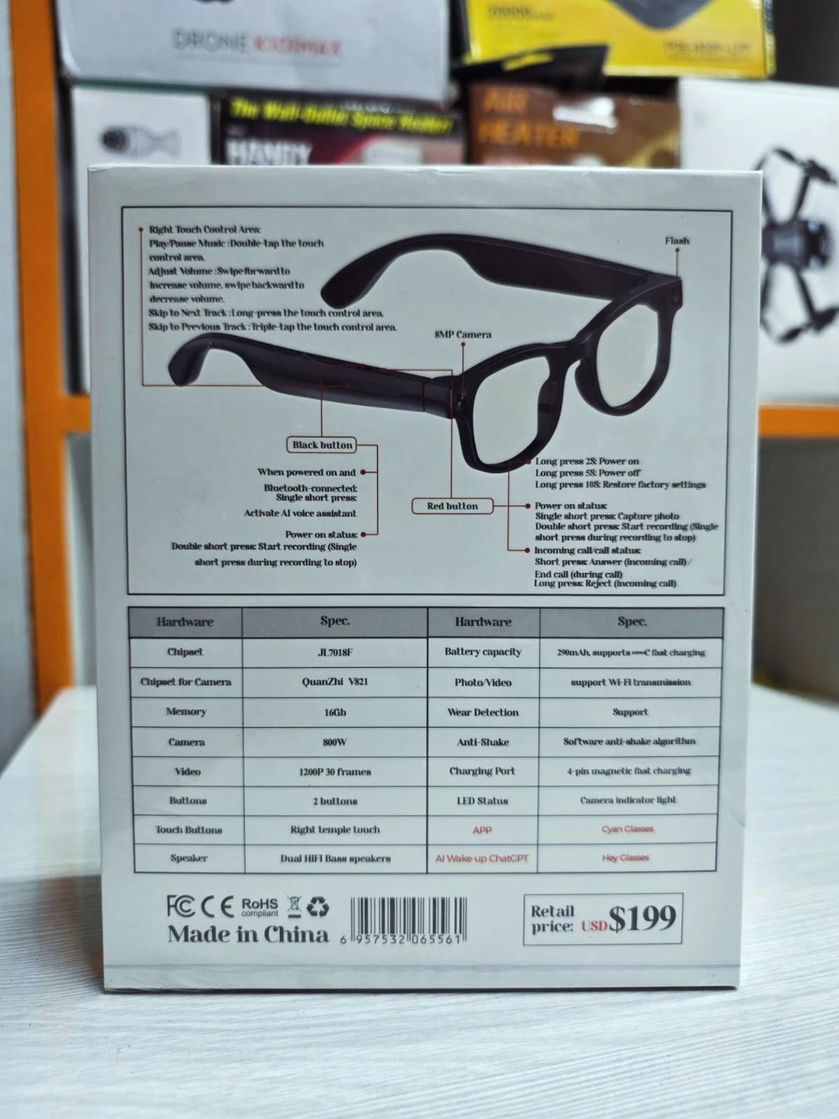 AiMB-G1 Bluetooth Voice Control Smart Glasses W/8MP, 1080p Camera - Image 2 - Gearmandu